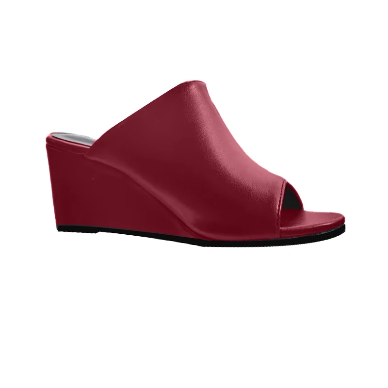 

DIZHUANG Модные женские тапочки на высоком каблуке Винно-красные (черные) матовые кожаные тапочки Высота каблука около 6 см Тапочки на танкетке