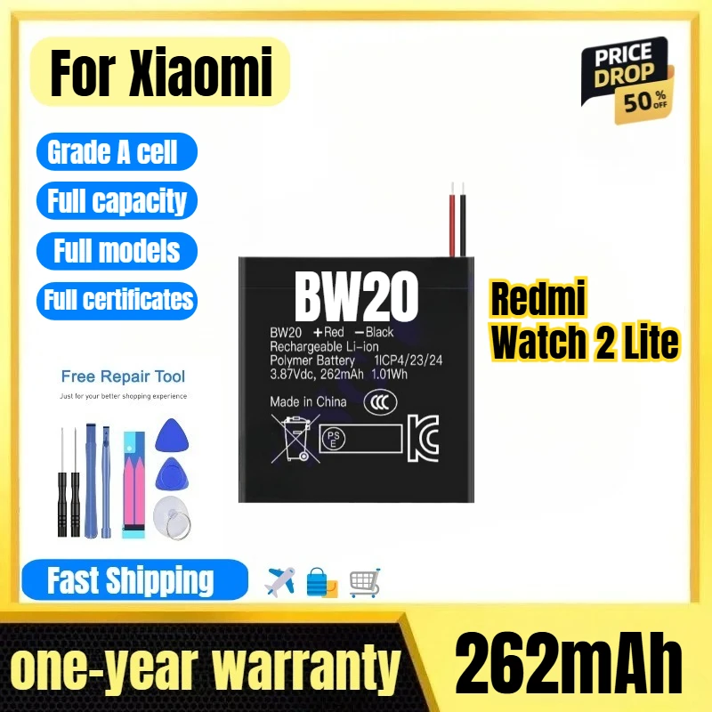 BW20 for Xiaomi Redmi Watch 2 Lite Watch Battery High Quality High Capacity Battery Replacement Bateria Grade A Cell with Tools
