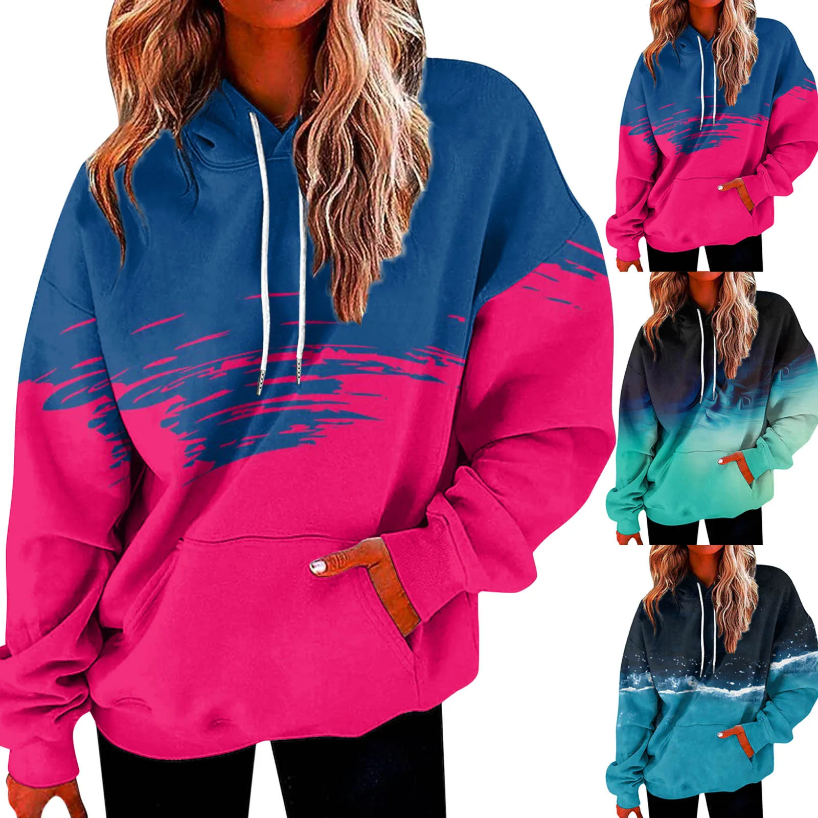 

New Hoodie For Women Loose Sweatshirt Long Sleeve Hoodie Casual Colorful Drawstring Autumn Winter Sweatshirt With Pockets 2024