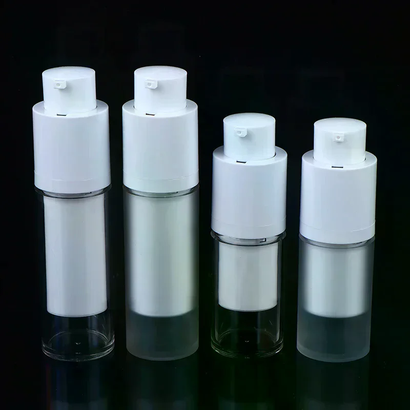 15/30/50ml Vacuum Pump Bottles Frosted Clear Round Lotion Foundation Jar Rotating Lifting Lid Empty Travel Cosmetic Dispenser