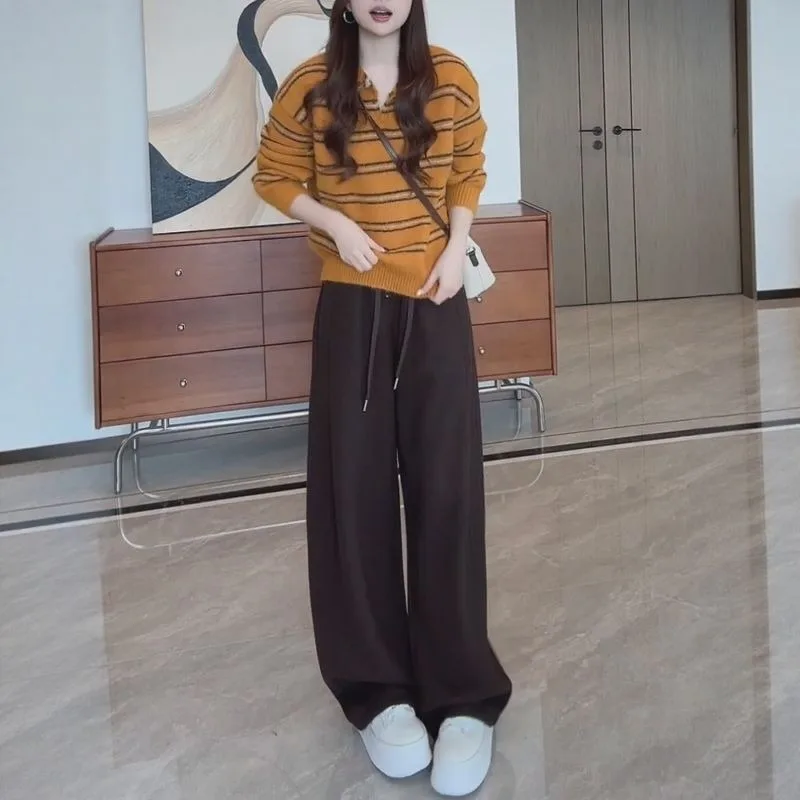 كسول نمط لينة شمعي سويتر مقلم للنساء 2025 الخريف والشتاء فضفاضة وعصرية الخامس الرقبة طويلة الأكمام تنوعا #4