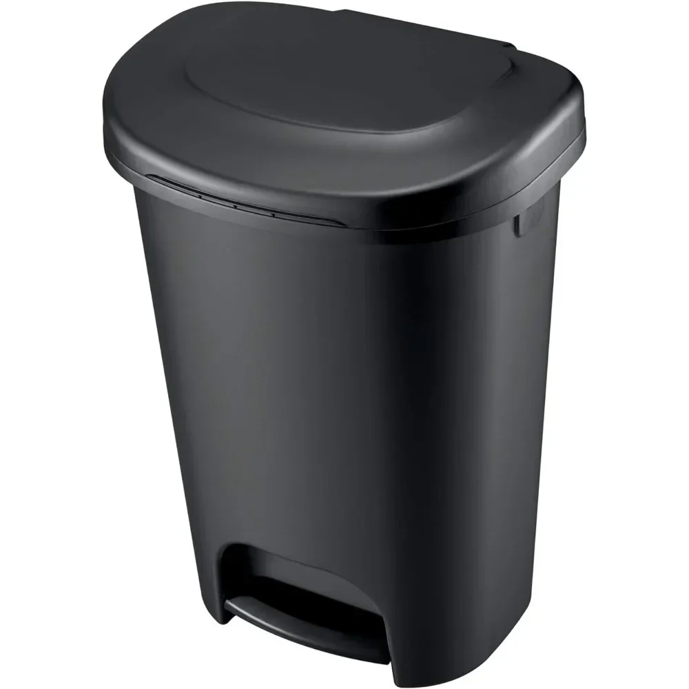 

Trash Can Classic Step-On Trash Can with Lid, 13-Gallon, Black, Easy Clean Wastebasket for Home/ Kitchen/ Bedroom / Office