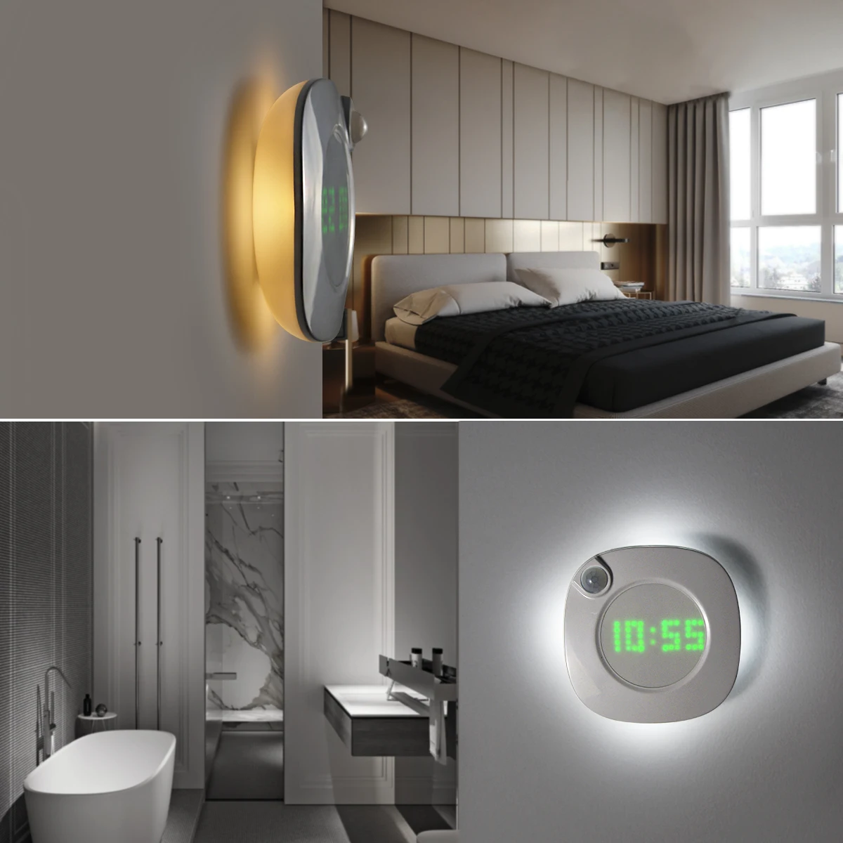 Motion Sensor Wall Lamp, USB Charge, Magnetic LED Night Light, Time Clock, Bathroom, Bedroom, Corridor, Indoor,Decor Lighting