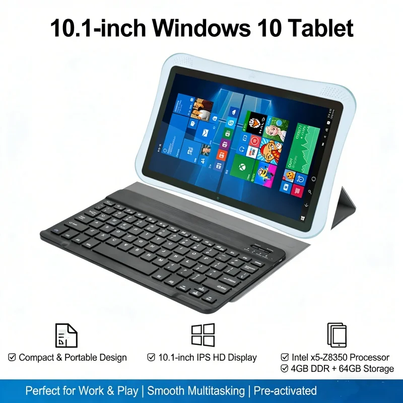 64비트 태블릿 10.1인치 T10 4GB DDR 64GB 저장공간, 윈도우 10 듀얼 카메라 Q1 HDMI 호환, 업무용 대용량 8000mAh 배터리