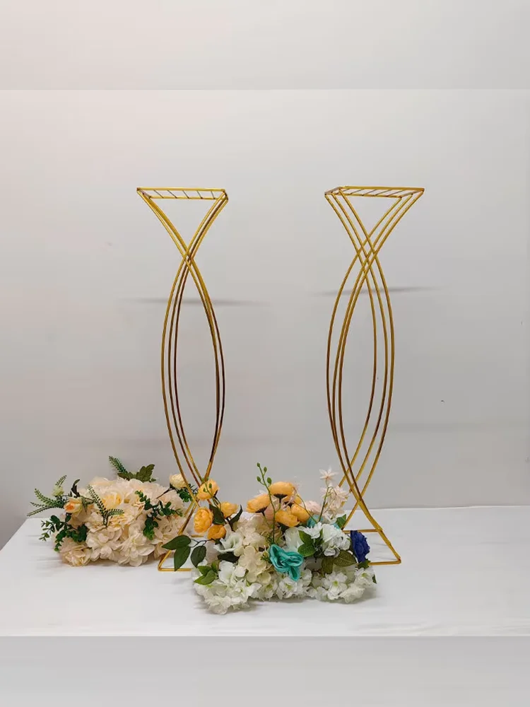 4-10 Stück romantische 80 cm abnehmbare goldene Hochzeitsblumenständer, einfacher Gang, zentraler Metall-Dekorationsrahmen, für Veranstaltungen und Zeremonien – Detail 3