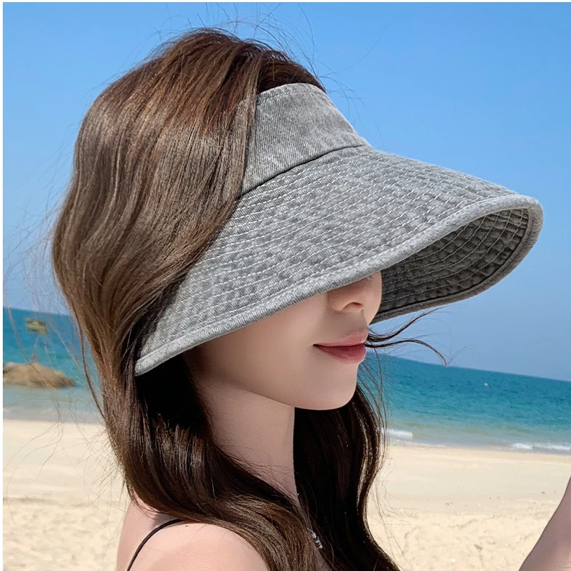 Topi Matahari Denim Cuci Mewah Ceruk Wanita Topi Matahari Pinggiran Lebar Modis Topi Matahari Luar Ruangan Kasual Trendi