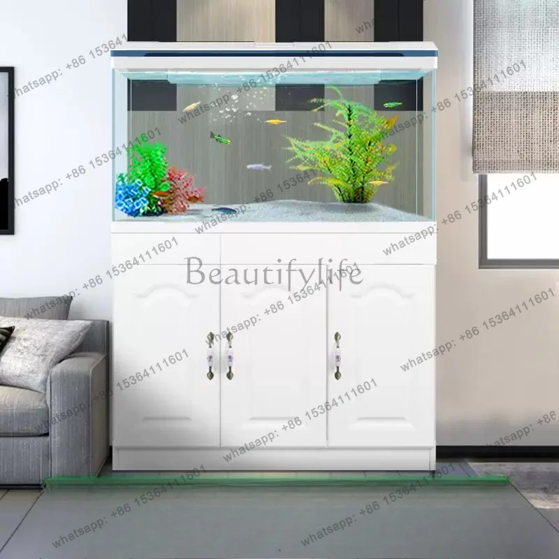 New aquarium large integrated living room floor-to-ceiling household ecological ultra-white glass with cabinet goldfish tank