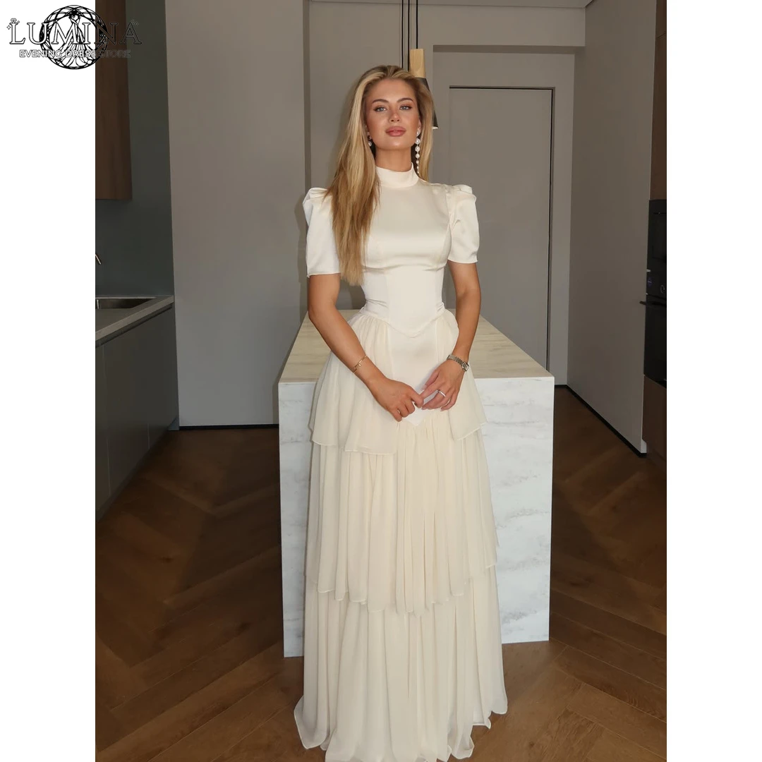 Lumina Prom Dresses 2026 Luxury Party Dresses for Special Occasions Round Neck Customized Line A Multi-layer Wedding Party Dress