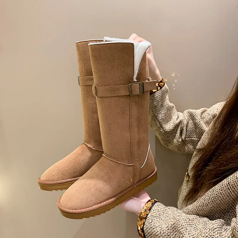 

2025 New Snow Boots Winter New Round Head Cow Suede Sleeve Belt Buckle Soft-soled Cotton Shoes