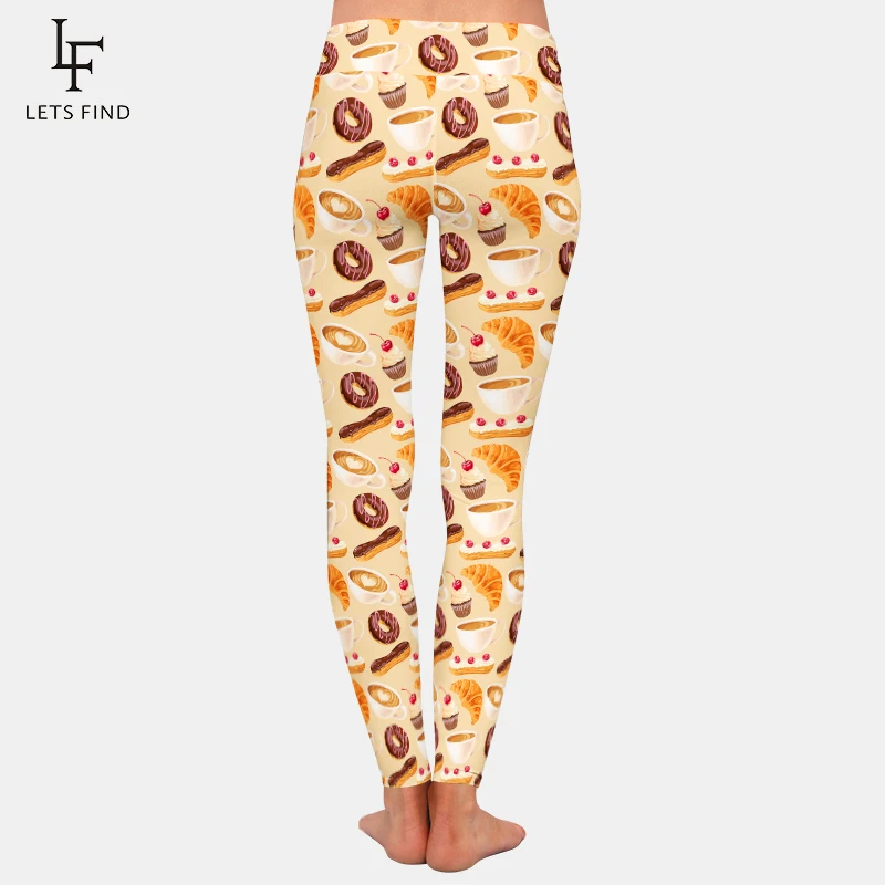 LETSFIND-Leggings con estampado de café y Donuts para mujer, mallas elásticas de cintura alta para Fitness, suaves y delgadas