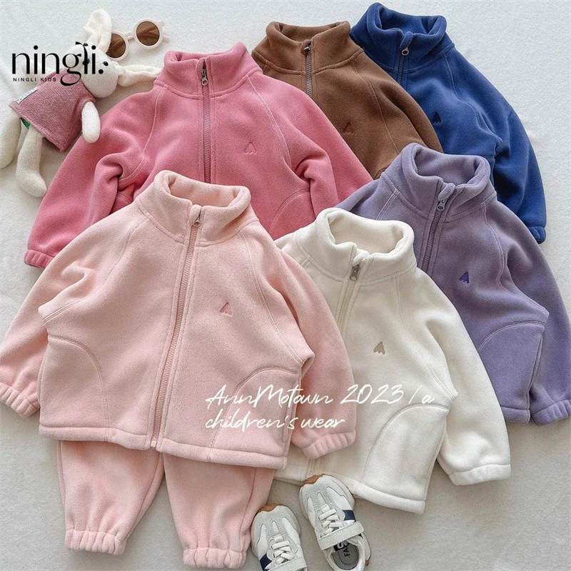 Children's Clothing Girls' Autumn and Winter Suit2024New Little Girl Polar Fleece Top Children Fleece-lined Warm Fashion