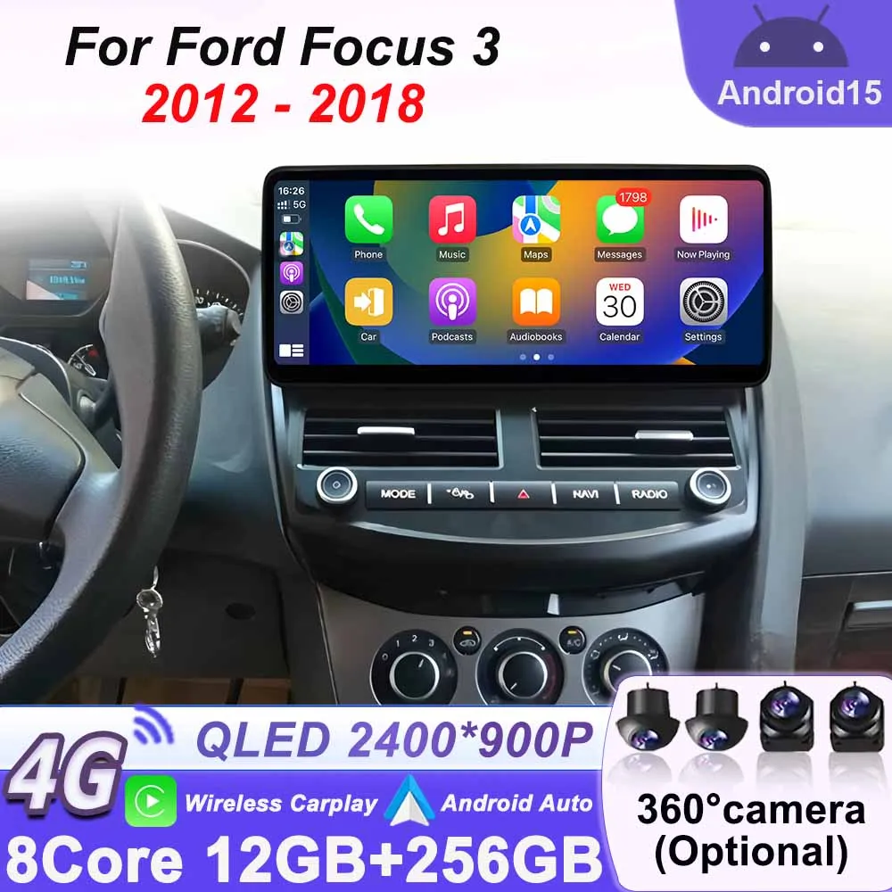 Multimedia Player Video Carplay for Ford Focus 3 2012 - 2018 GPS Navigation WiFi Android 15 Auto Touch Screen Car Radio 12.3inch