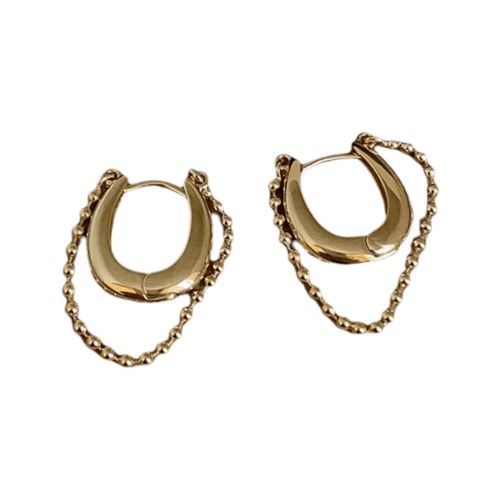 1Pair New Beads Chain Hoop Earrings U-shaped Tassel Pendant Earrings Double Layer Silver Color Tassel Earrings Party Occasion