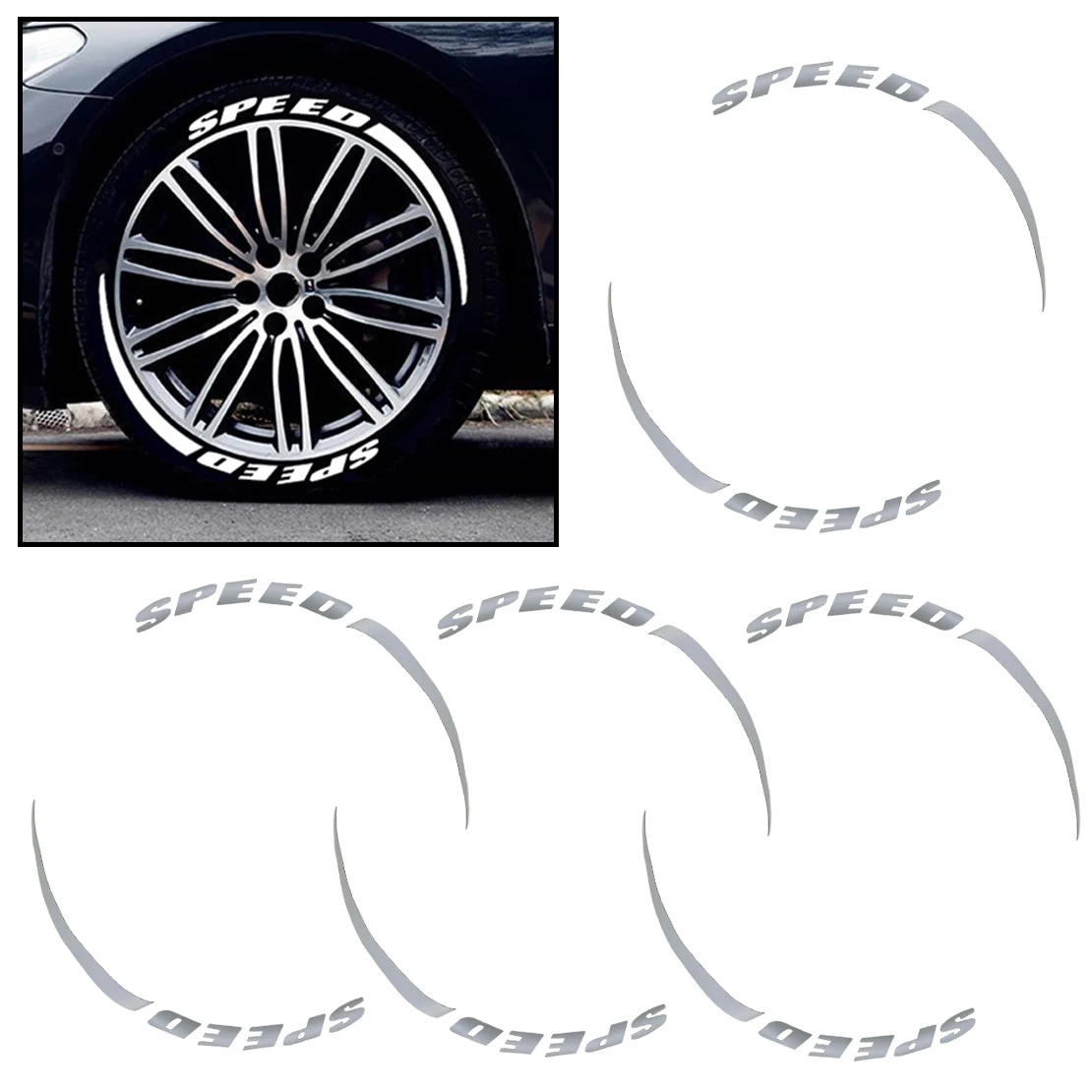 Universal Car SPEED Letter Blade Style Wheel Reflective Decal Decoration Sticker Kit For 4 Tires Styling