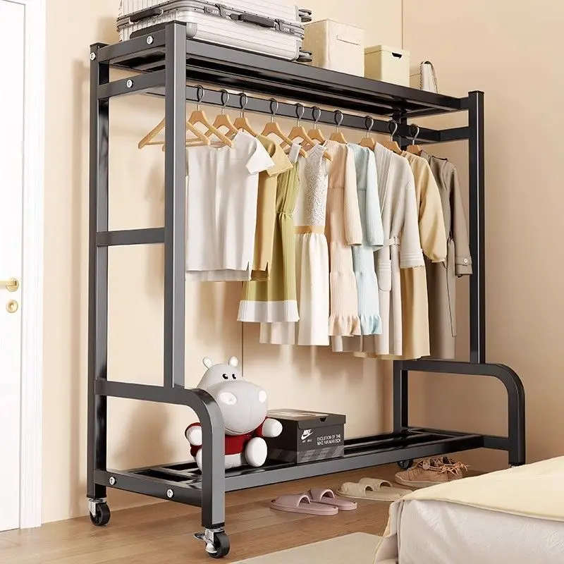 

Coat rack Floor-to-ceiling vertical movable hanging clothes rack Bold and thickened indoor drying rack Household simple wardrobe