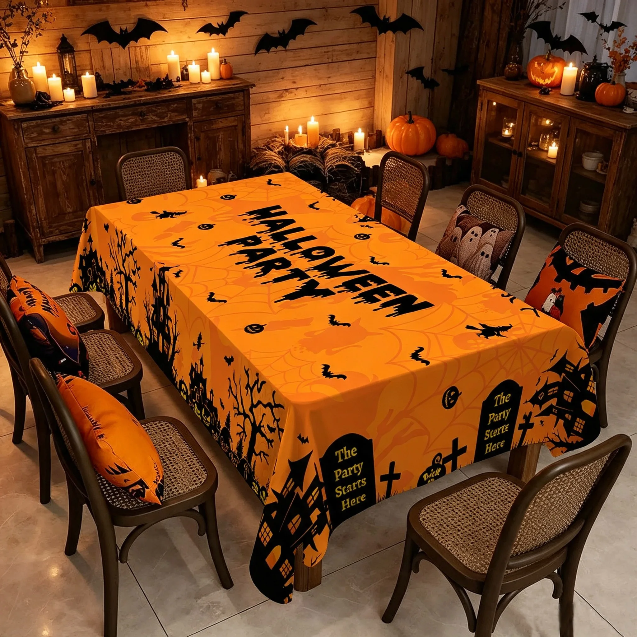 Halloween Rectangle Tablecloth Pumpkin Ghost Pattern Tablecloth For Home Halloween Tablecloth Holiday Party Dinner Decorations