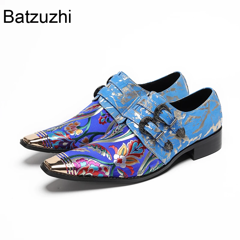 

Batzuzhi 2025 New Designer's Men Shoes Small Square Toe Blue Formal Leather Business Dress Shoes Man Slip on Party, Wedding Shoe