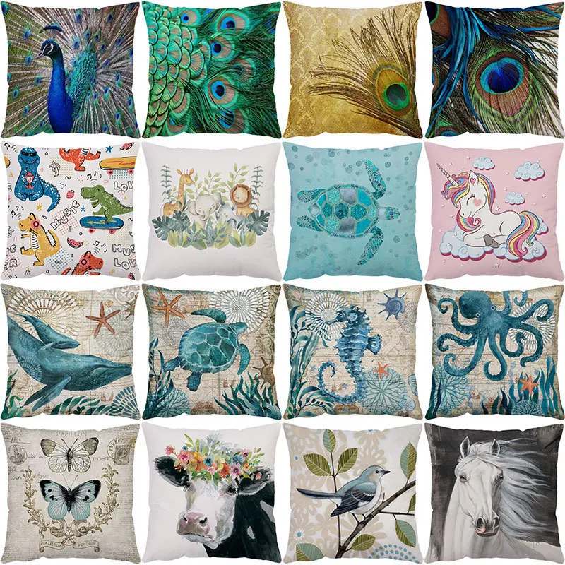 Cartoon marine creatures throw pillow covers with digital printing of short plush fabric Car-shaped sofa cushion Home decor