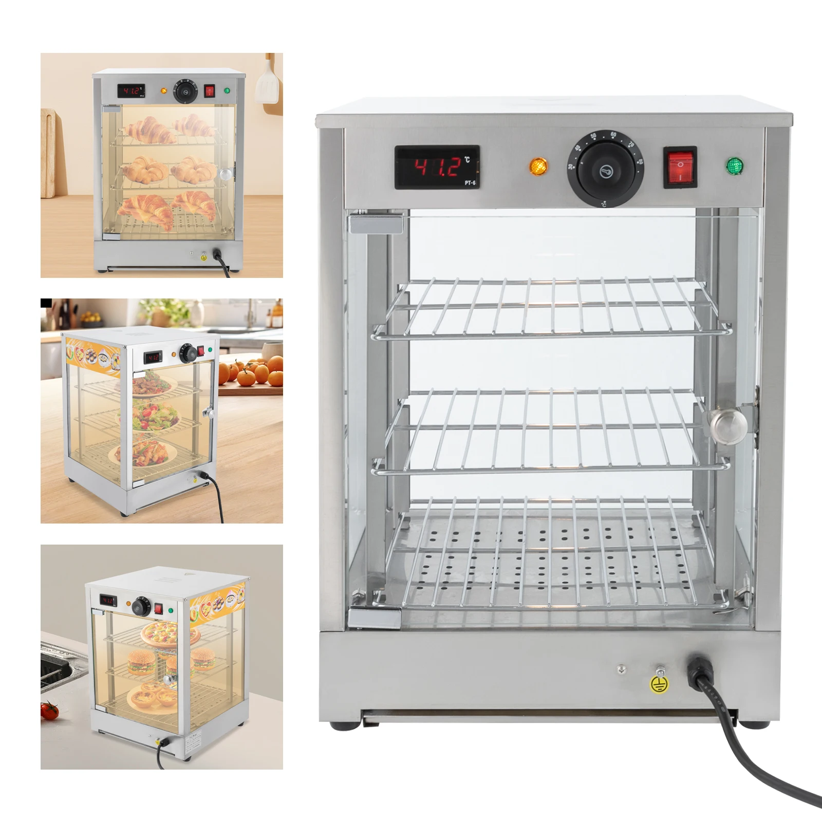 

3-уровневый серебряный электрический коммерческий подогреватель еды, настольный подогреватель еды, шкаф для столовых, пекарни, кафе, розетки для фаст-фуда