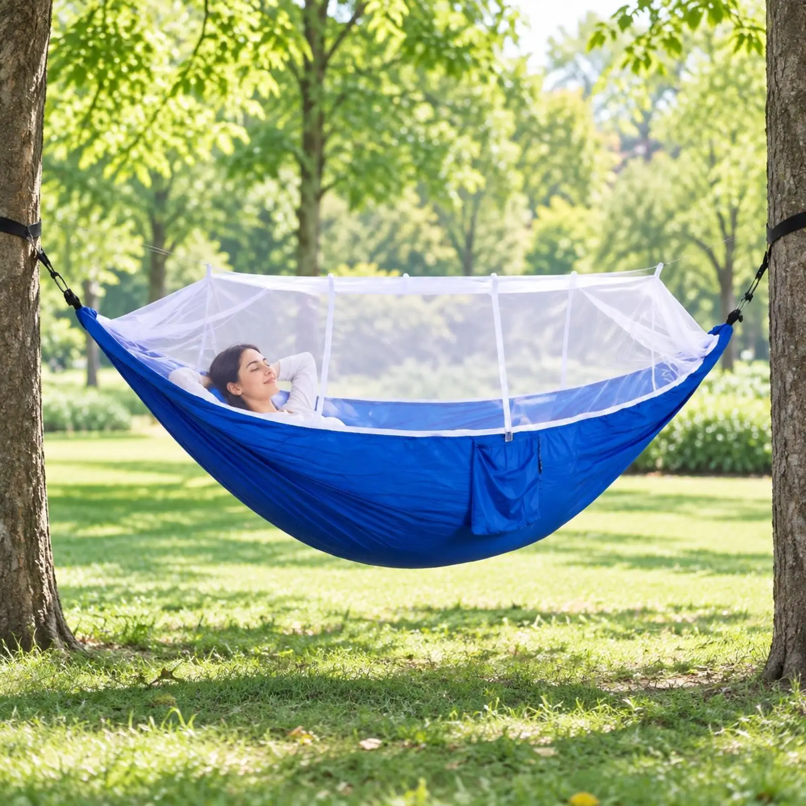Foldable Travel Hammock with Net for Garden Relaxation and Hiking Adventures Includes Hanging Kit for Two Sturdy Trees