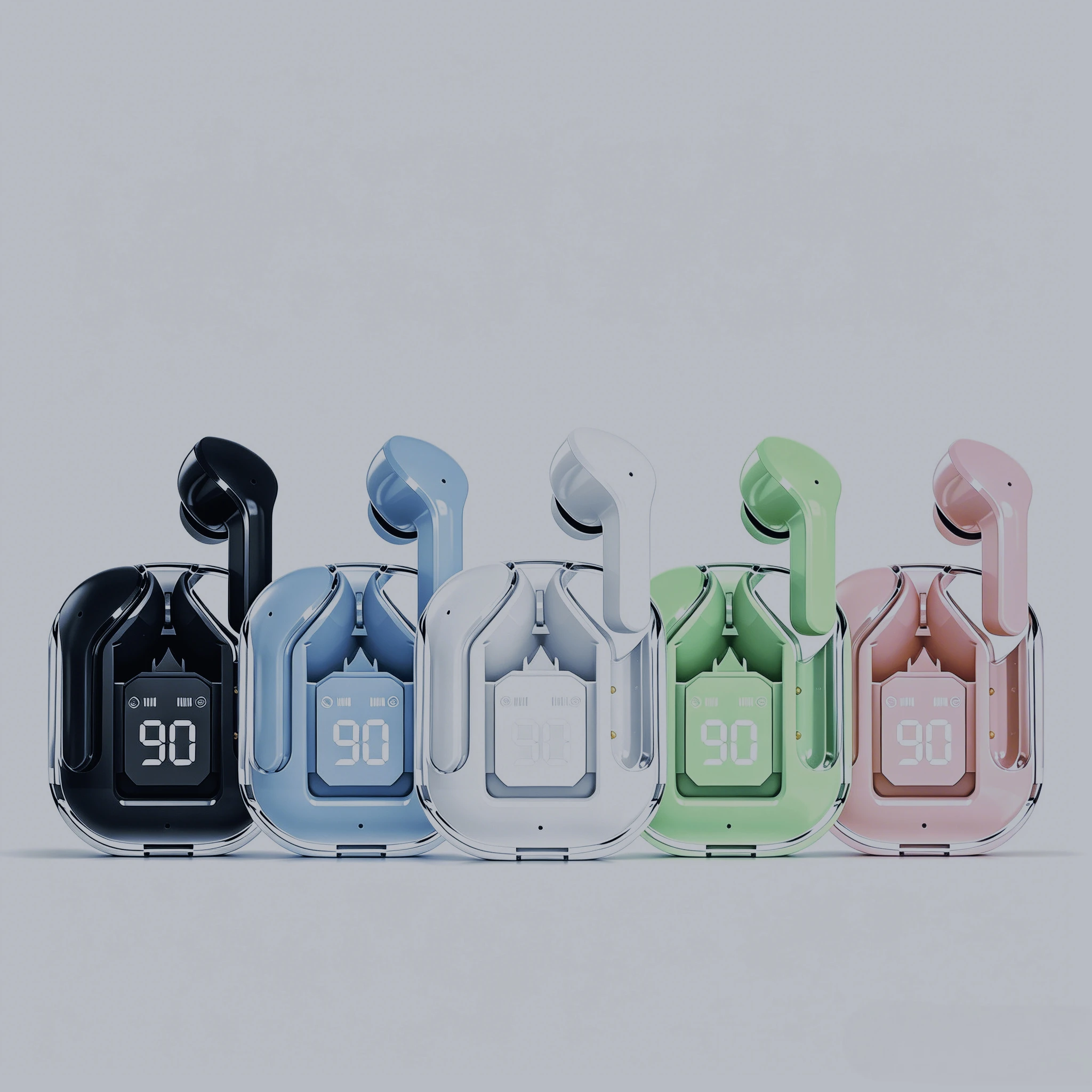 HiFi Stereo Transparent Wireless Earbuds Soft Silicone In-Ear Bluetooth Headphones for Sports Gaming Built-in Digital Display