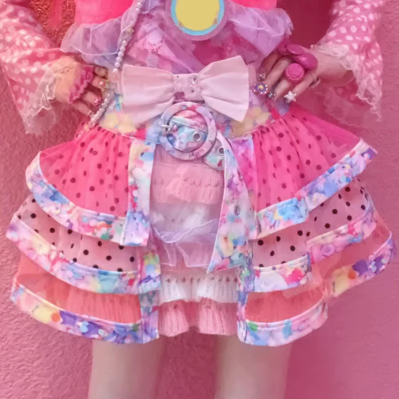 New Japanese Sweet Decora Subculture Y2k Aesthetic Summer Design Sense Lolita Cake Yarn Layering Skirt For Women