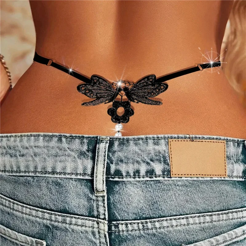 New Sexy String Panties Women Lace Butterfly G-Strings T-Back Thong Transparent Lingerie Cute With Pearls Panty for Female