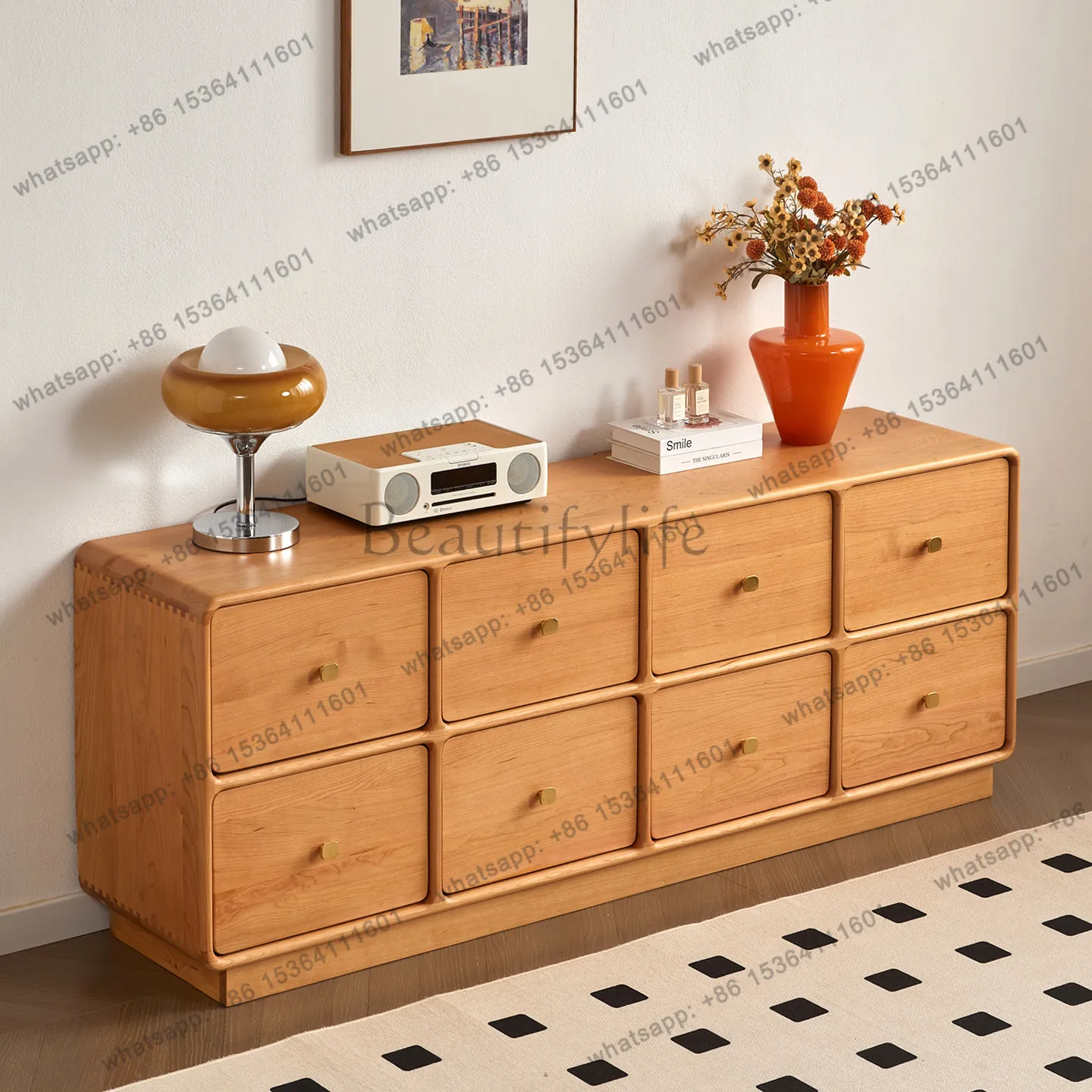 

Solid wood TV cabinet Modern simple cherry wood floor-to-ceiling living room storage locker