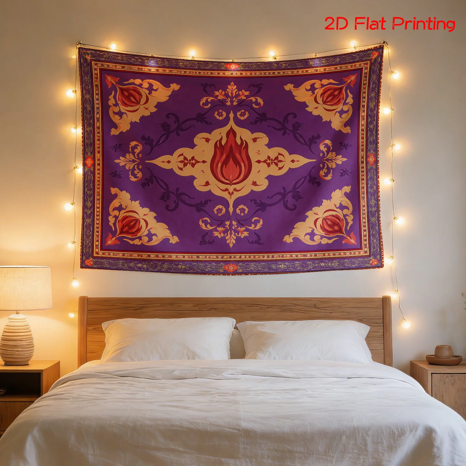 Majestic Tapestry Wall Hanging Bohemian Moroccan Decor Tribal Mediterranean Ethnic Purple Gold Abstract Art Large Size 180x280cm