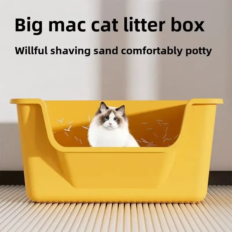 

Large Capacity Cat Litter Box Semi-closed Plastic Anti-Splash Cats Toilet Bedpan Big Mac Oversized Cat Tray Bedpan Cat Toilets