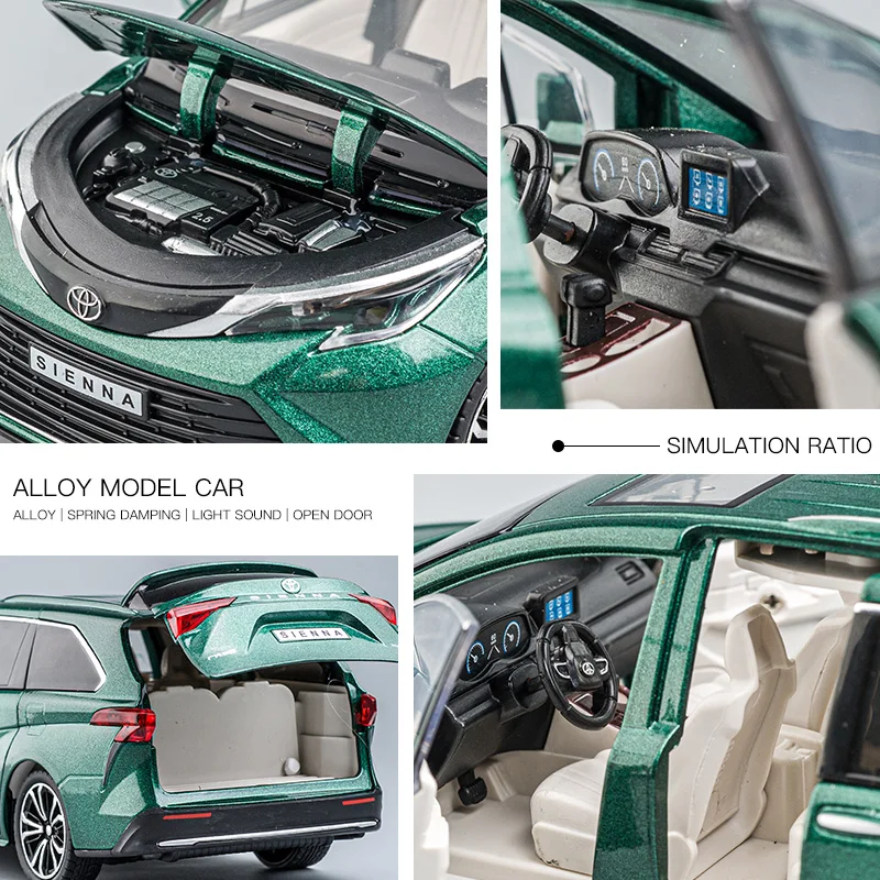 1:24 스케일 시에나 RAV4 장난감 모델 자동차 합금 다이캐스트 사운드 라이트 도어 오픈 풀백 프론트 휠 스티어링 어린이 교육용