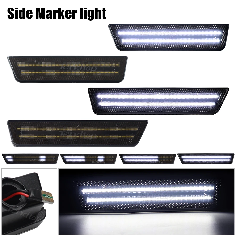 LED Dynamic Scan White Car Front Rear Bumper Side Marker Lights Parking Lamps for 2008-2014 Dodge Challenger