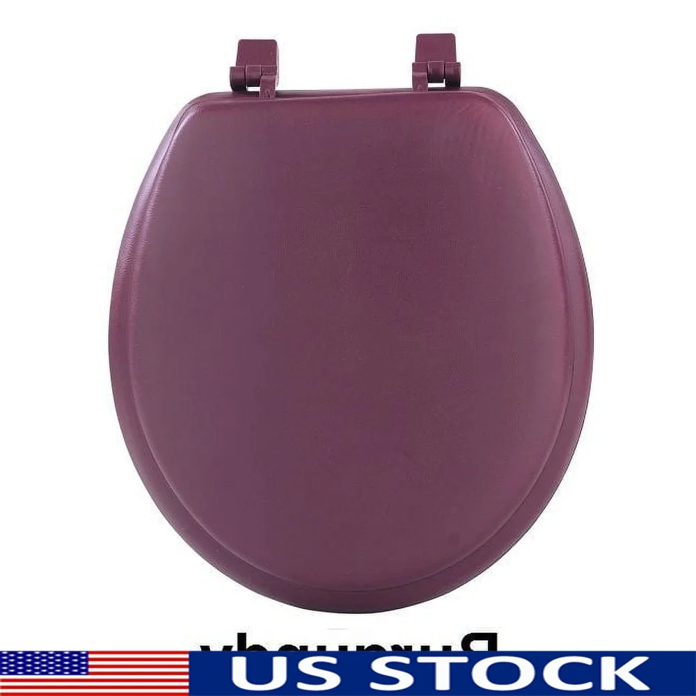 

Soft Vinyl Toilet Seat Round 17 Inch Foam Cushioned Adjustable Hinges Easy Install Durable Comfort Toilet Cover All Standard