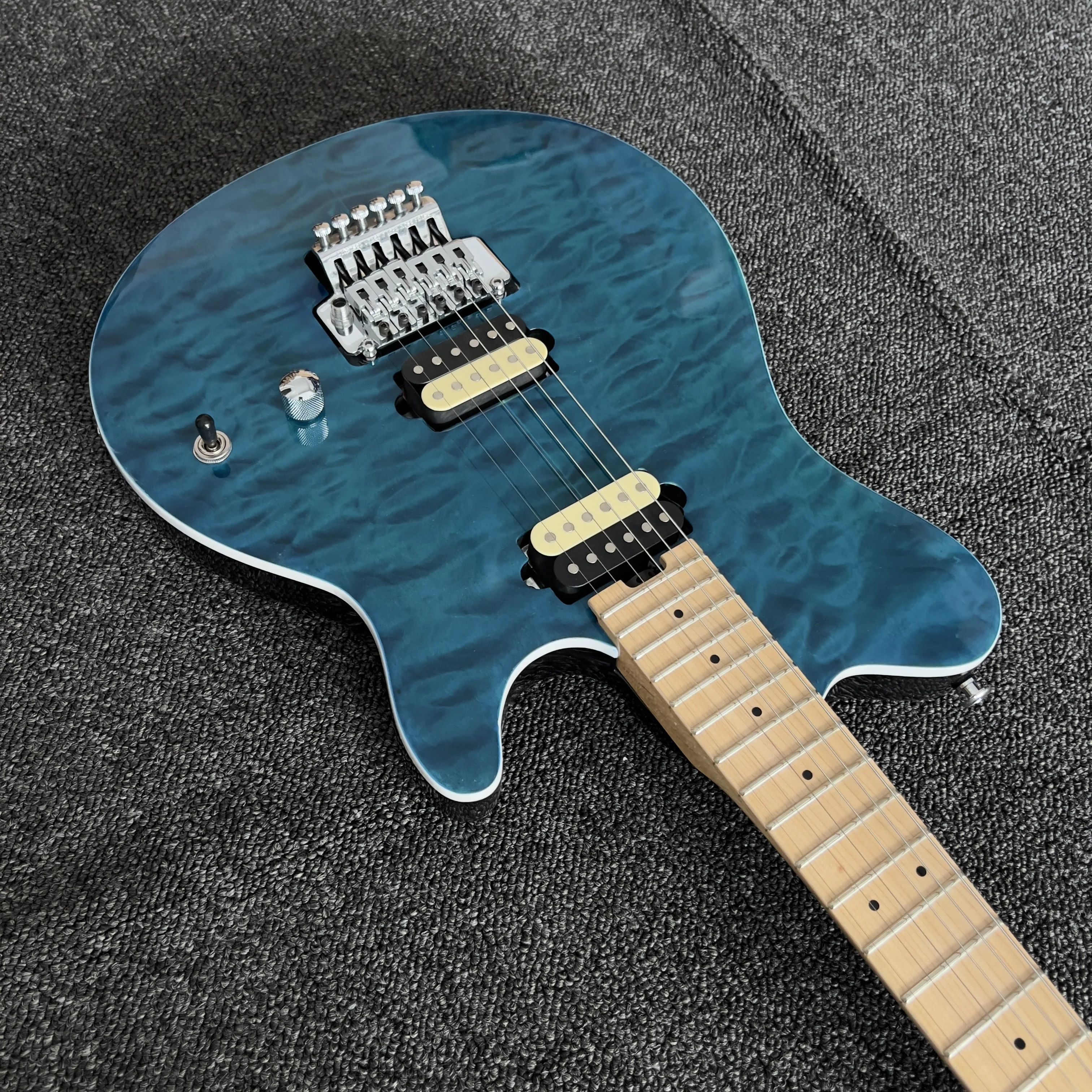 Musicman Axis Trans Blue Quilted Maple Top Electric Guitar Solid Mahogany Body With Floydrose Tremolo