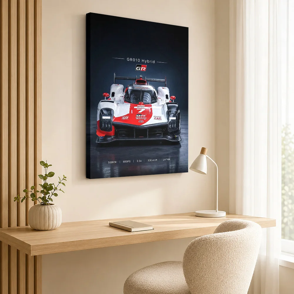 Sleek Sports gr010 hybrid race Car Framed Canvas Poster Customized Retro Automotive Canvas Wall Art for Office Game Room Decor