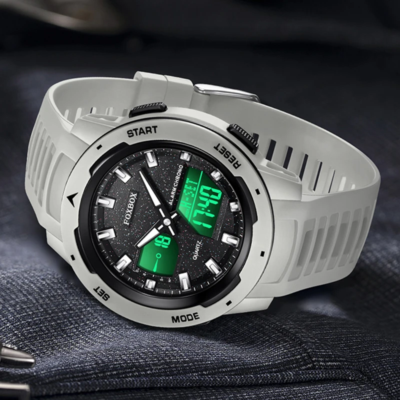 FOXBOX Men's Sports Watch Casual Military Analog Digital Dual Display Watch Men Outdoor Waterproof LED Chronograph Reloj Hombre