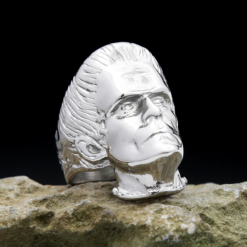 

Vintage Personality Frankenstein Science Giant Head Rings For Men Stainless Steel Biker Ring Fashion Hip Hop Jewelry Wholesale