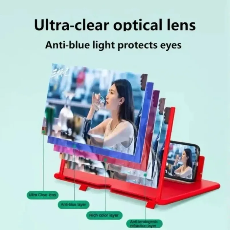 Large Screen Phone Projector 12 Inch HD Magnifier Foldable Stand For iPhone Samsung Anti Blue Light Video Study Black view 4