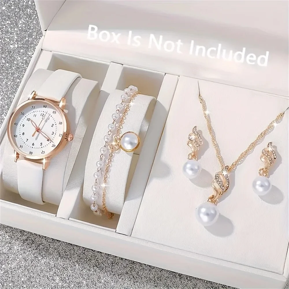 Womens Fashion Watches Luxury Rhinestone Necklace Bracelet Earrings Set Elegant Causal Wristwatch Quartz Watch For Ladies Clock