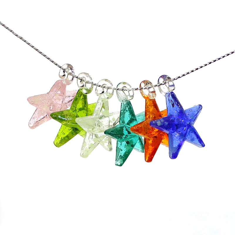 6pcs Fluorescent Craft Mini Five-Pointed Star Shaped Charm Glass Pendant Fashion DIY Women's Jewelry Earrings Making Accessories