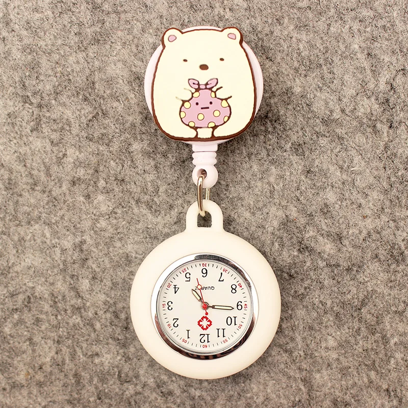 Reloj de bolsillo retráctil para hombre y mujer, cronógrafo de dibujos animados, estilo Animal pequeño, elástico, con Clip