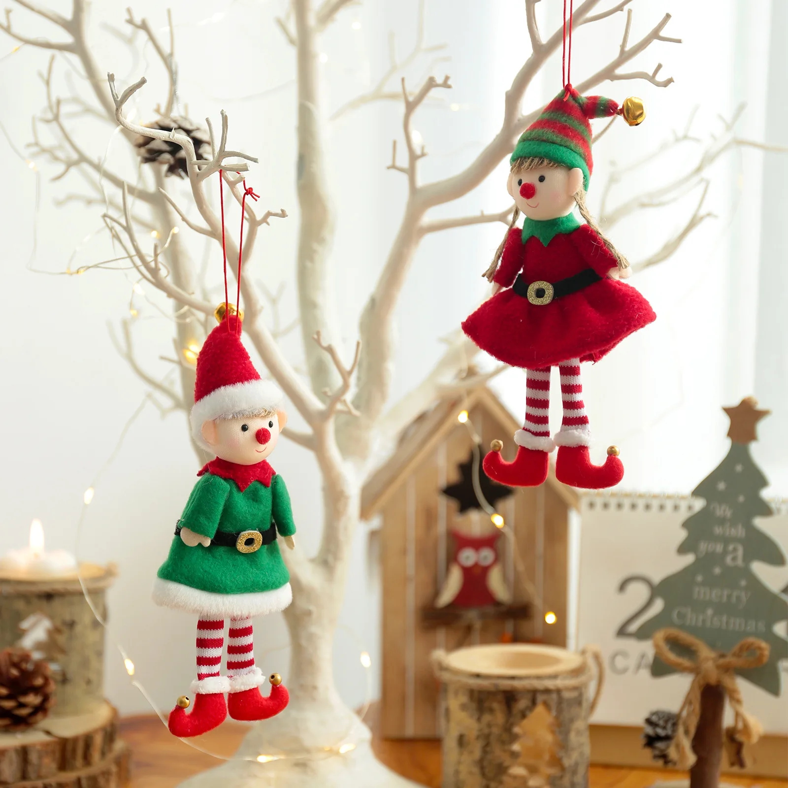 1pcs Christmas Elves Stuffed Plush Dolls Hanging Ornaments Xmas tree Decor cute Boy Girl Elf Pendant Kids Gifts New Year noel