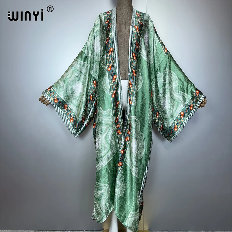 WINYI África moda estampado kimonos vestidos largos mujer musulmana cárdigans trajes de playa caftán playa cubrir vestido de fiesta maxi abrigo