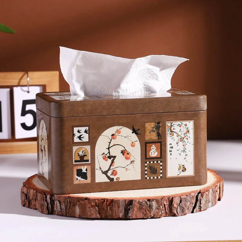 1pcs Middle Ancient Style Living Room Desktop Tissue Box Light Luxury High-end Dining Table Paper Box