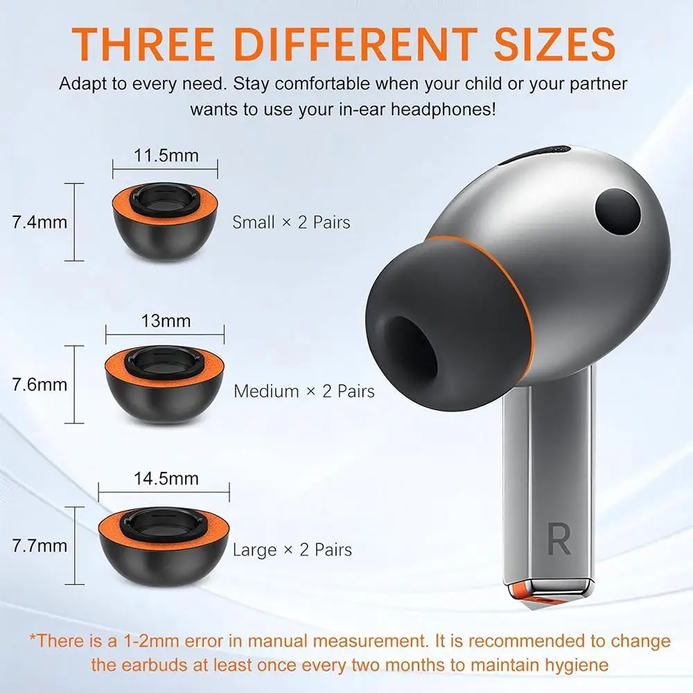 For Samsung Galaxy Buds3 Pro XDcase 3 Pairs Replacement Silicone Sponge Ear Tips, S/M/L Size view 3