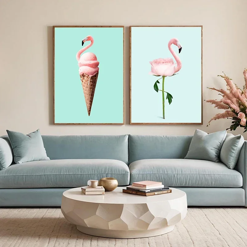 1pc frameless Canvas Painting Nordic Fashion Style Pink Pretty Flamingo Minimalism Canvas Painting Posters and Prints Wall Pictu