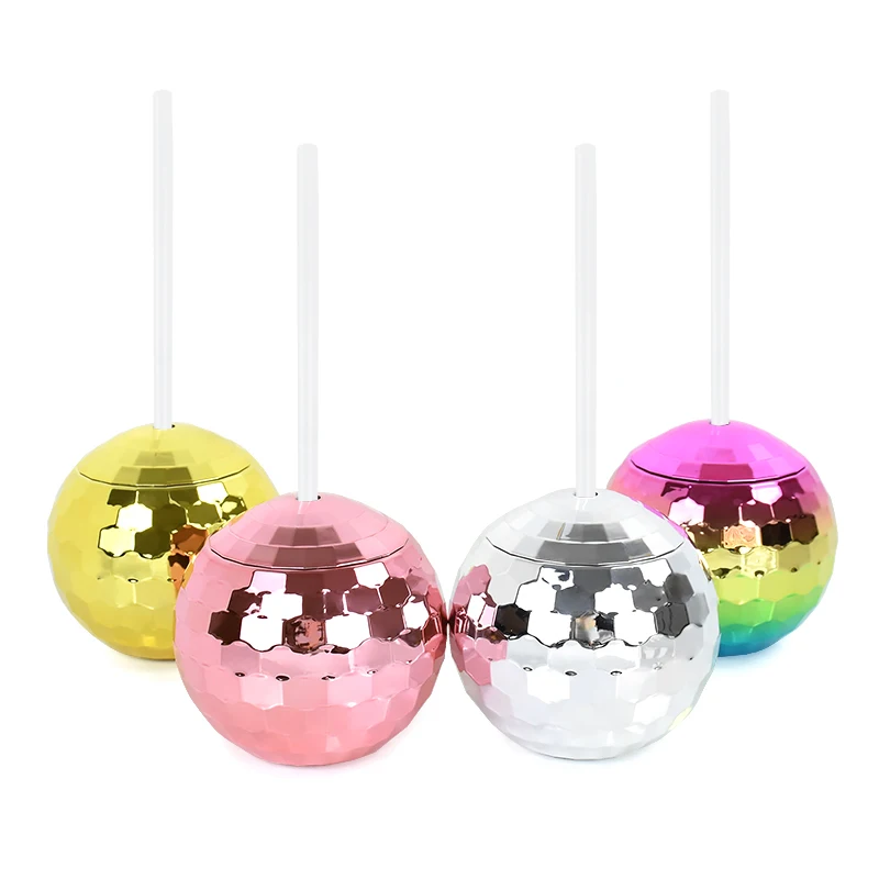 Unique Disco Ball Cups Flash Cocktail Cup With Straw Nightclub Bar Party Wine Whiskey Juice Goblets Tea Drinkware Disco Ball Cup