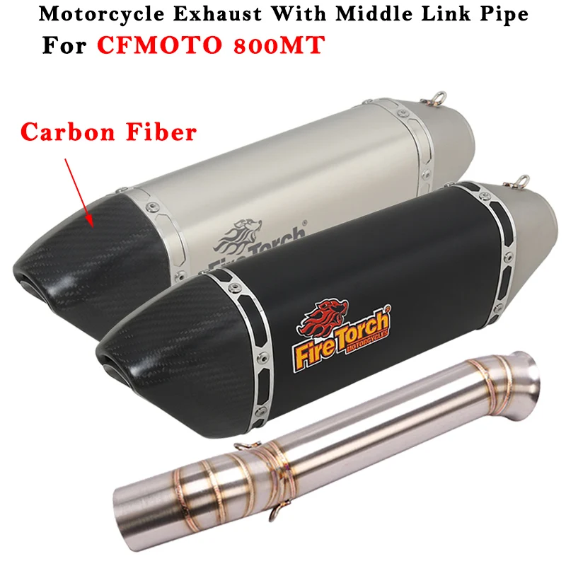 

For CFMOTO 800MT 800-5A 2021 2022 Motorcycle Exhaust Escape System Modifeid Carbon Fiber Muffler Middle Link Pipe No DB Kiler