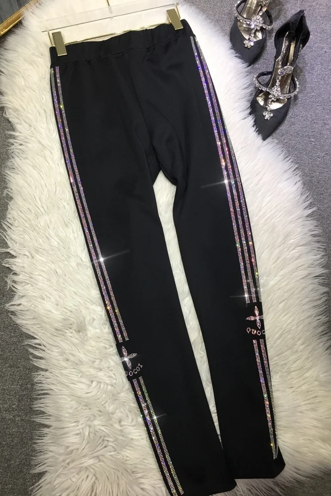 Heißes Bohren bling bling Frauen Leggings schwarz hohe Taille plus Größe Bottom ing Hosen tragen Herbst Winter lange Hosen M-4XL