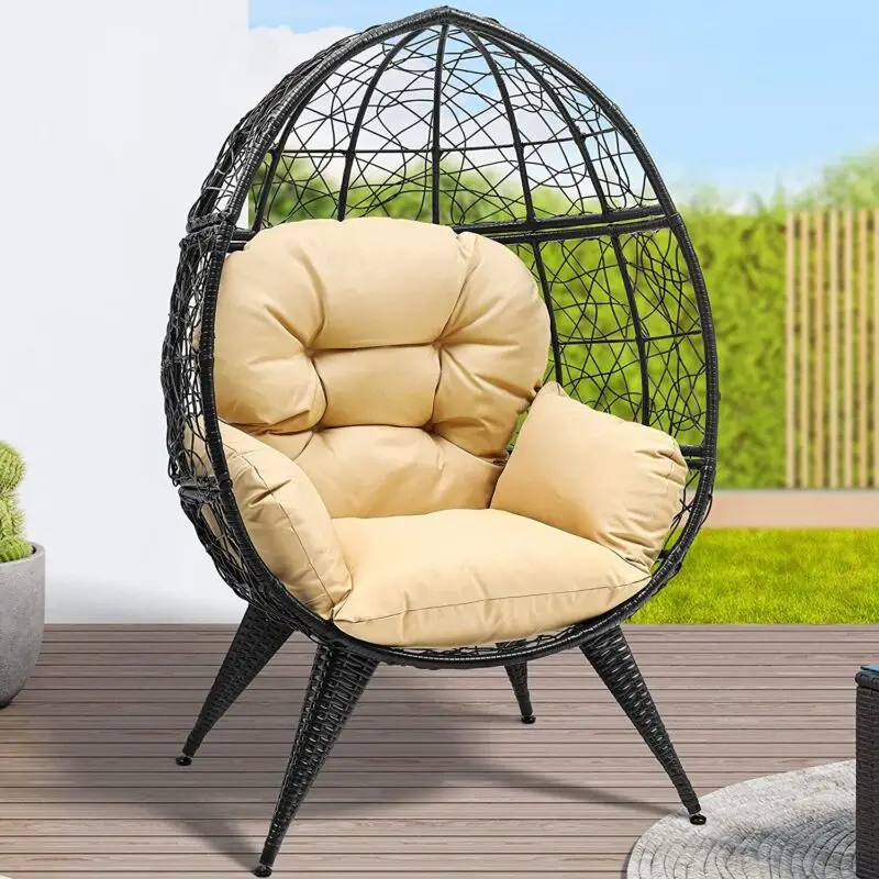 Outdoor Patio Garden Wicker Free Standing Rattan Egg Hanging Garden Swing Chair